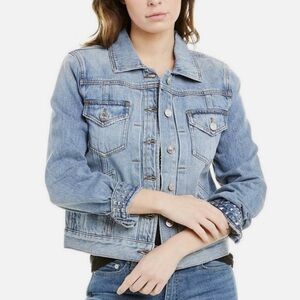 Current Elliott The Turnt Boulder Studded Denim Jacket Sz 2 Medium Blue Trucker